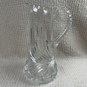 Vintage Elegant Lead Crystal Glass Swirl Pattern Pitcher Sunburst Base Wedding